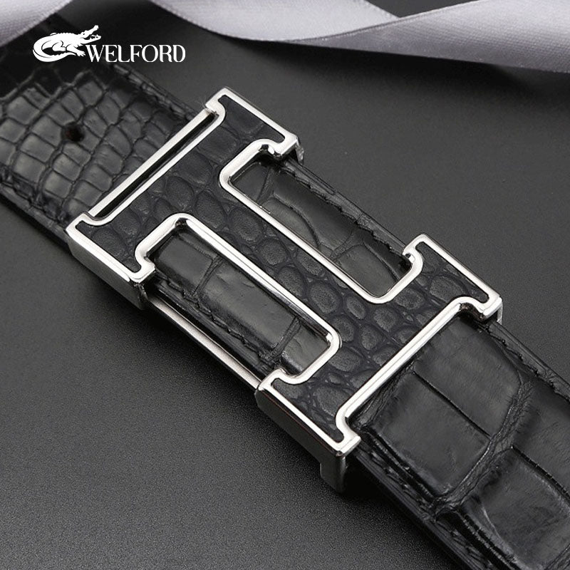 New men's smooth buckle crocodile leather belt