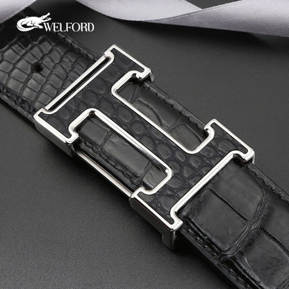 New men's smooth buckle crocodile leather belt