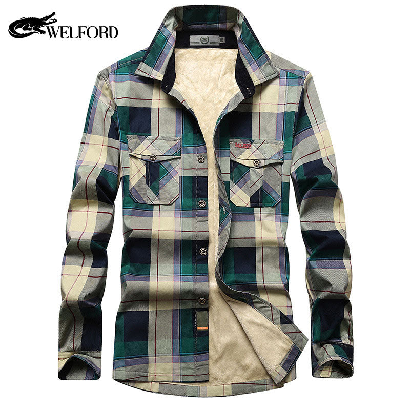 Men's long-sleeved shirt velvet thickened thermal shirt