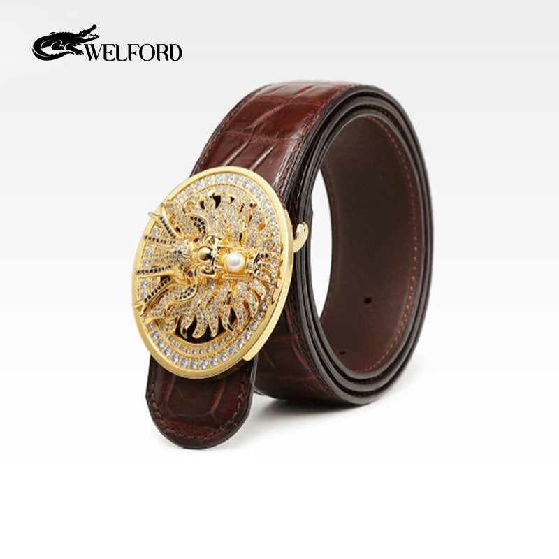 Men's crocodile leather belt diamond belt faucet