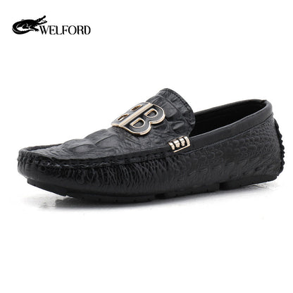 Men's crocodile pattern beanie leather shoes