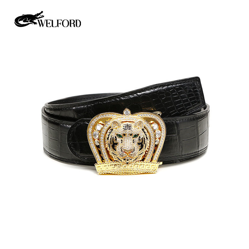 New men's crocodile leather tiger head belt
