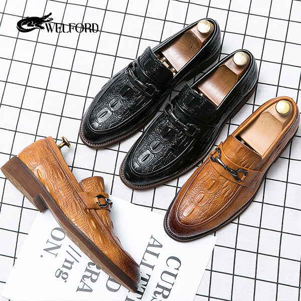 New fashionable men's crocodile pattern leather shoes