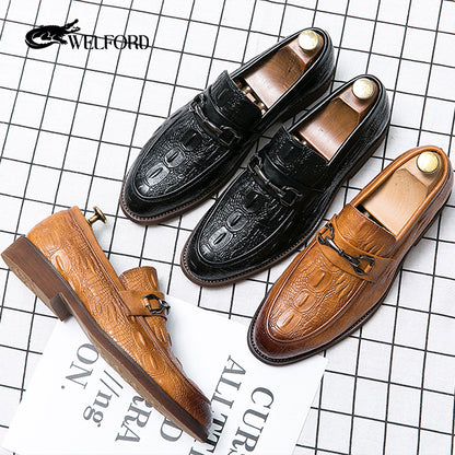 New fashionable men's crocodile pattern leather shoes