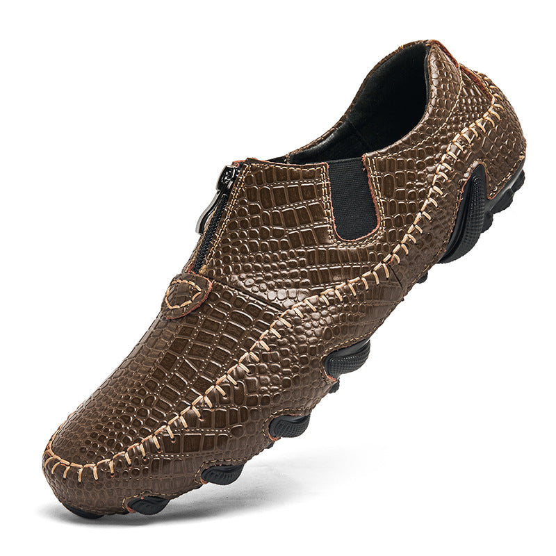 Men's retro casual shoes crocodile pattern leather shoes