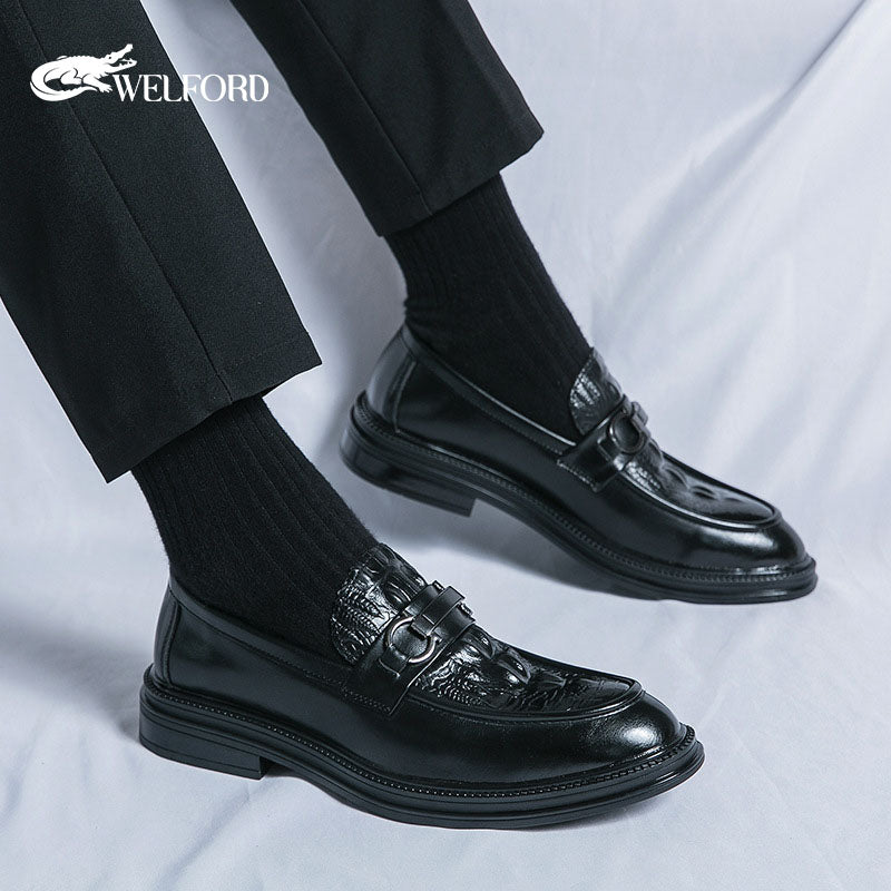 British leather crocodile business casual shoes