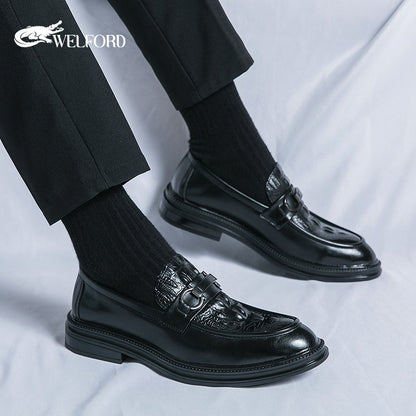 British leather crocodile business casual shoes
