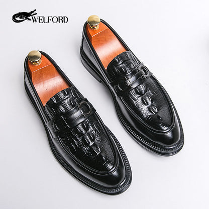 British leather crocodile business casual shoes