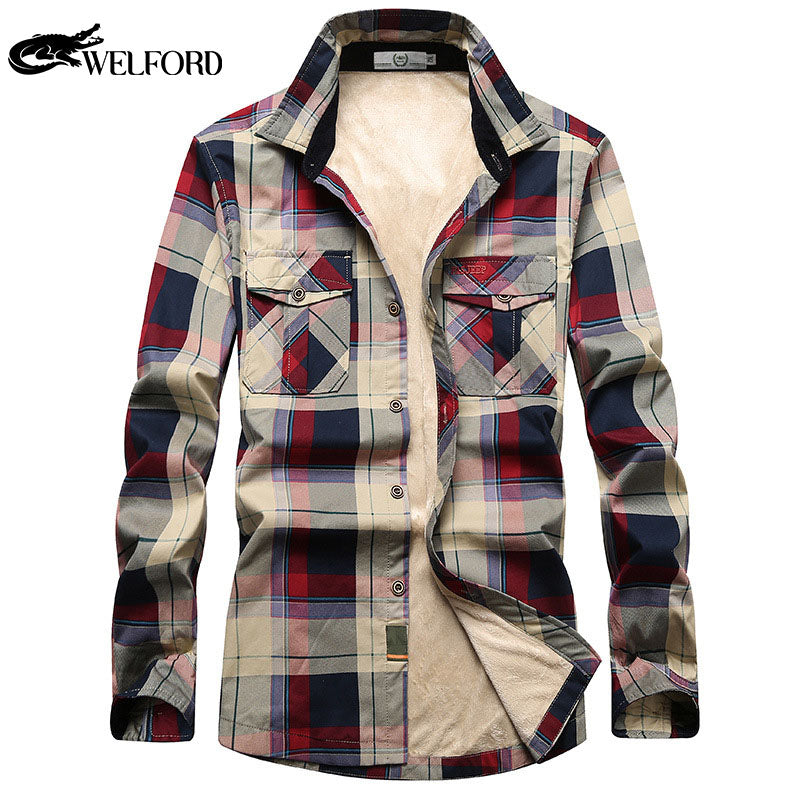 Men's long-sleeved shirt velvet thickened thermal shirt
