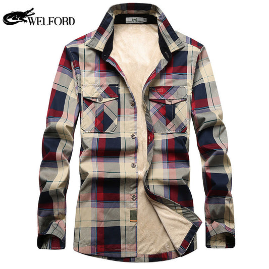 Men's long-sleeved shirt velvet thickened thermal shirt