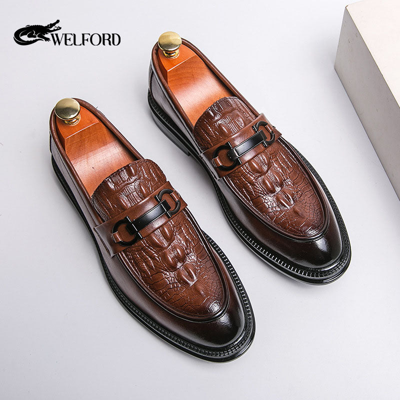 British leather crocodile business casual shoes