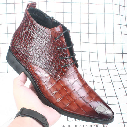 Men's crocodile pattern martin boots lace up pointed toe