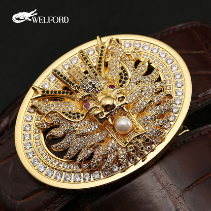 Men's crocodile leather belt diamond belt faucet