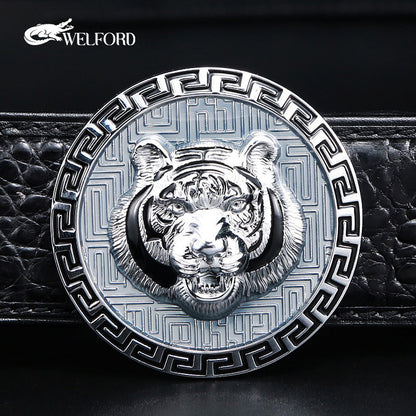 New crocodile leather men's genuine tiger head belt
