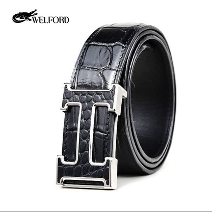 New men's smooth buckle crocodile leather belt