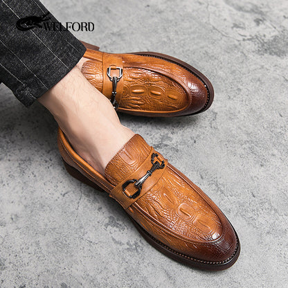 New fashionable men's crocodile pattern leather shoes