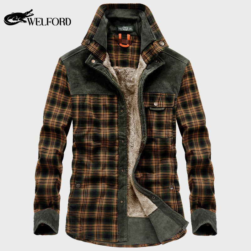 Men's long sleeve plaid shirt casual jacket for men