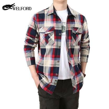 Men's long-sleeved shirt velvet thickened thermal shirt