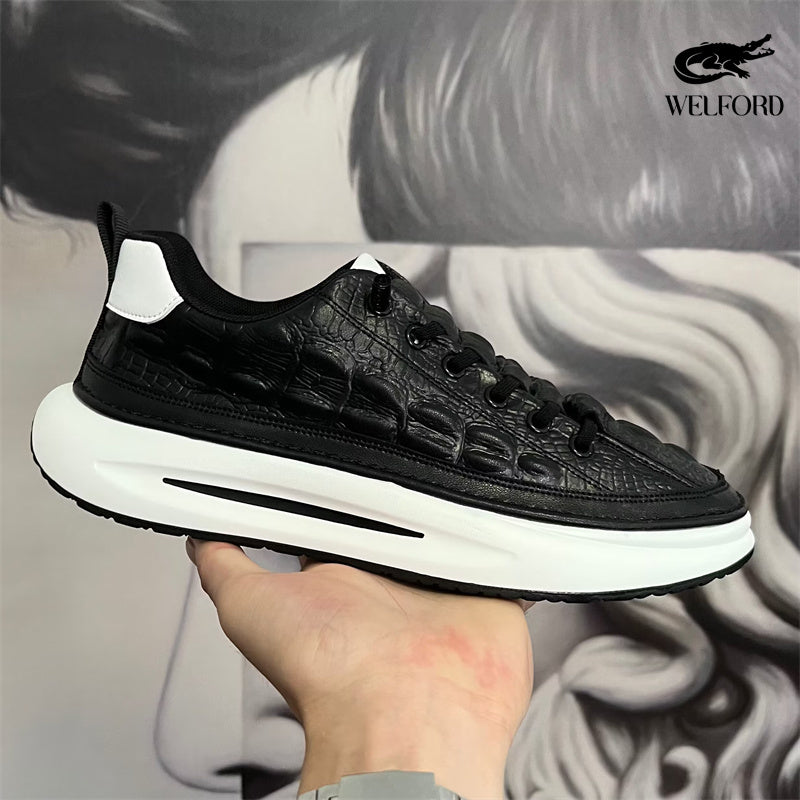 Italian Handmade Crocodile Pattern Casual Sneakers