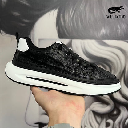 Italian Handmade Crocodile Pattern Casual Sneakers